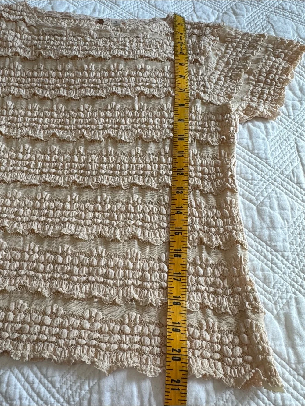 Free People Angelina Lace Tee Size Large Beige Tea Color